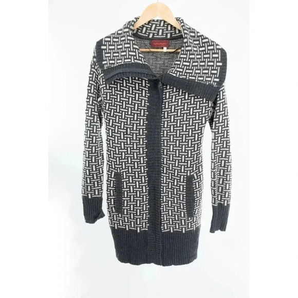 Anthropologie Left on Houston Long full zip cardigan  Gray & Cream| Small - Picture 3 of 6
